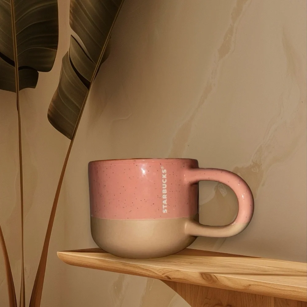 Starbucks 2018 Two-Toned Speckled Pink Terracotta Long Handle Mug